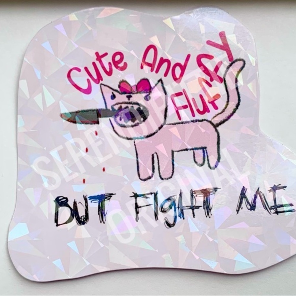 Kawaii Cat Sticker, Cute Fluffy Holographic Ice Crackle Decal